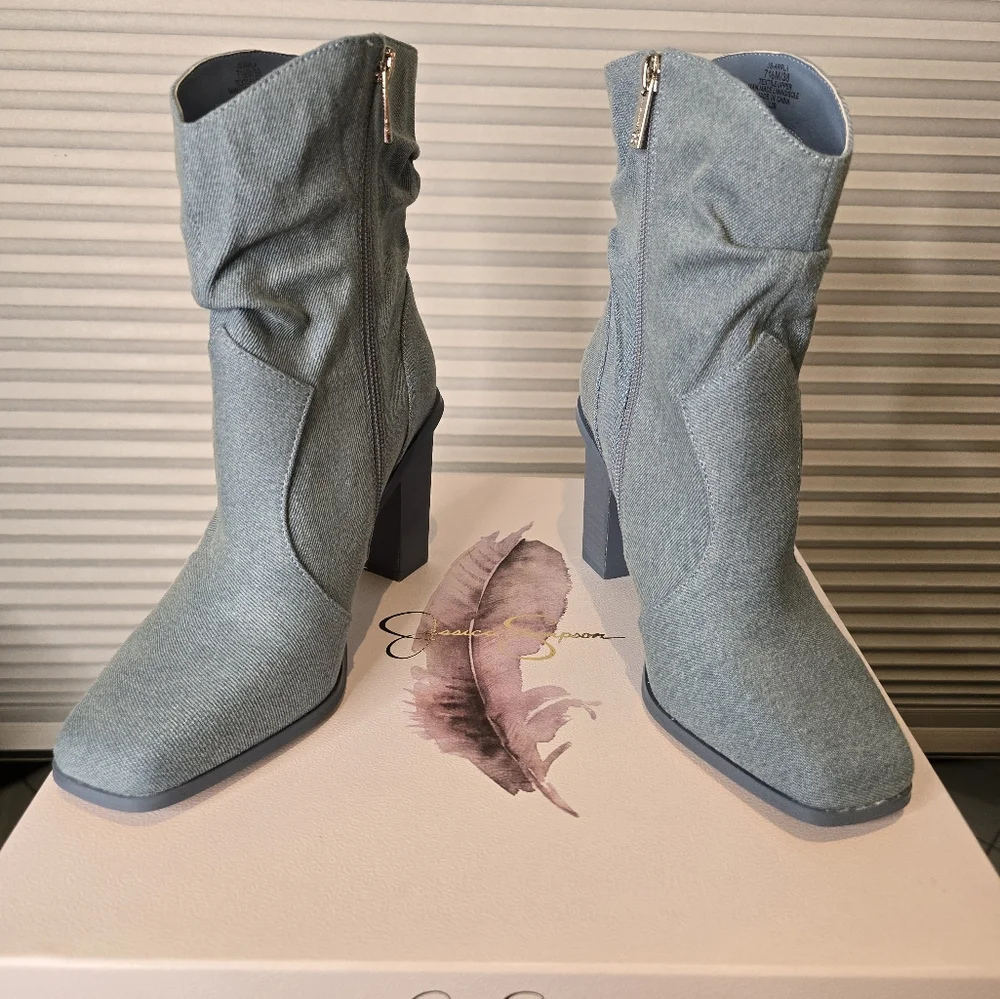 JESSICA SIMPSON MEDIUM BLUE WASH DENIM BOOTS SIZE 7 1/2 M  STYLE - JS-ARRLA - Picture 11 of 12